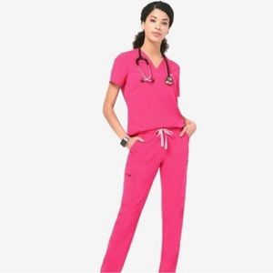 Figs hot pink Catarina one-pocket XS scrub top (pants not included)